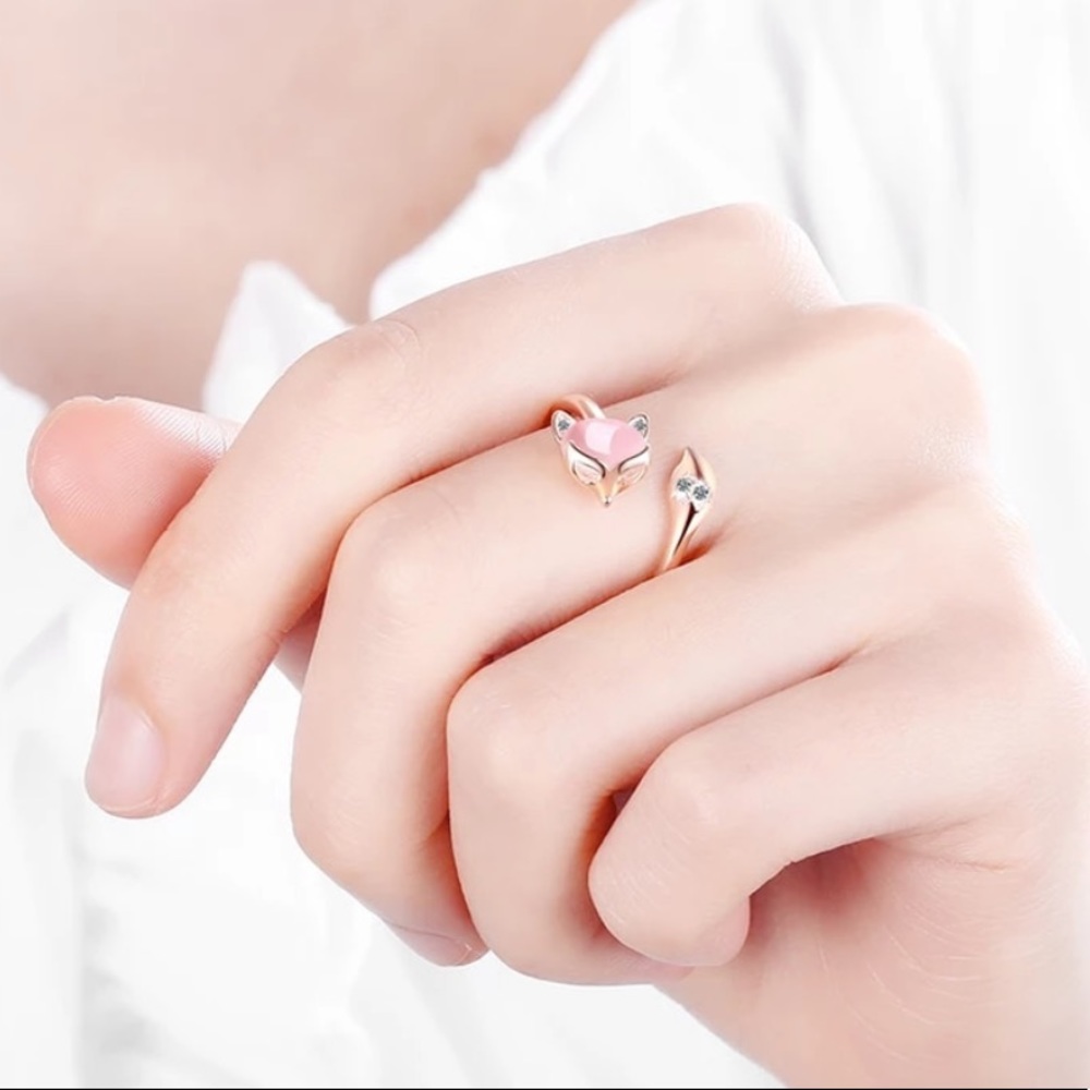 🦊 Pastel Pink Stone Fox Genuine Silver Ring 🦊 - Picture 2 of 3